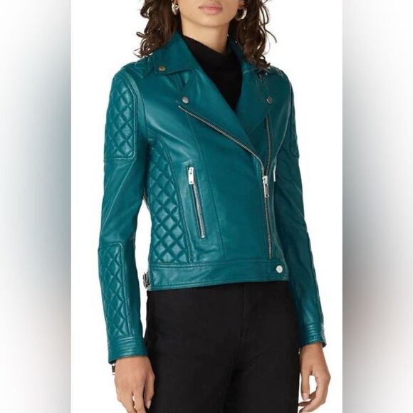 Samantha Sipos New York Leather Quilted Bomber Jacket Size Medium - Picture 1 of 9